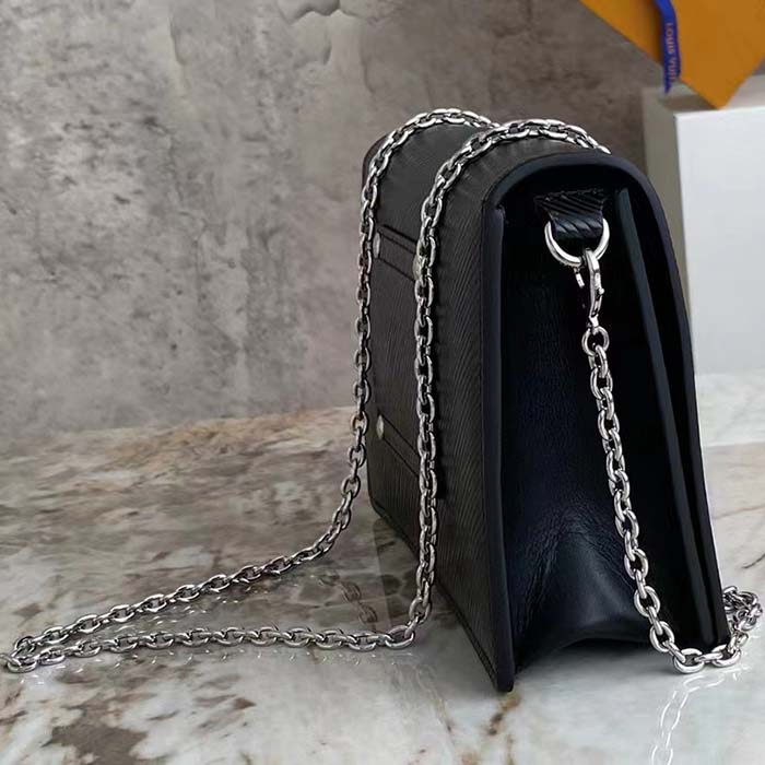 Louis Vuitton Women LV Twist Belt Chain Pouch Black Silver Epi Grained Cowhide Leather