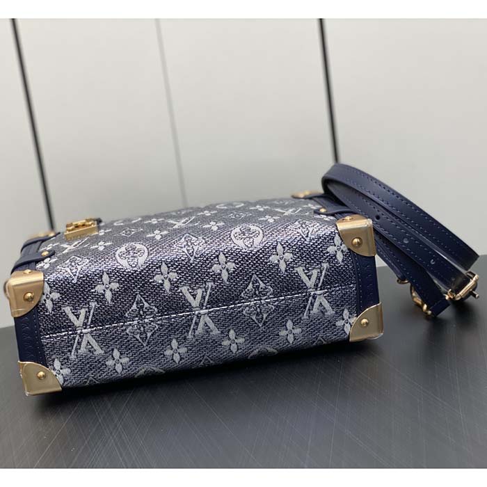 Louis Vuitton LV Unisex Side Trunk Blue Monogram Coated Canvas Cowhide Leather