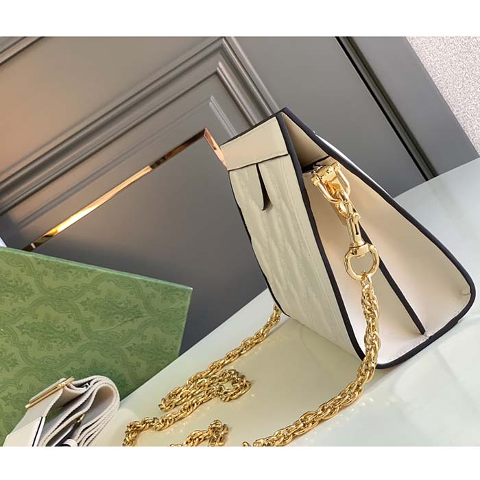 Gucci Women GG Matelassé Leather Small Bag Beige Double G