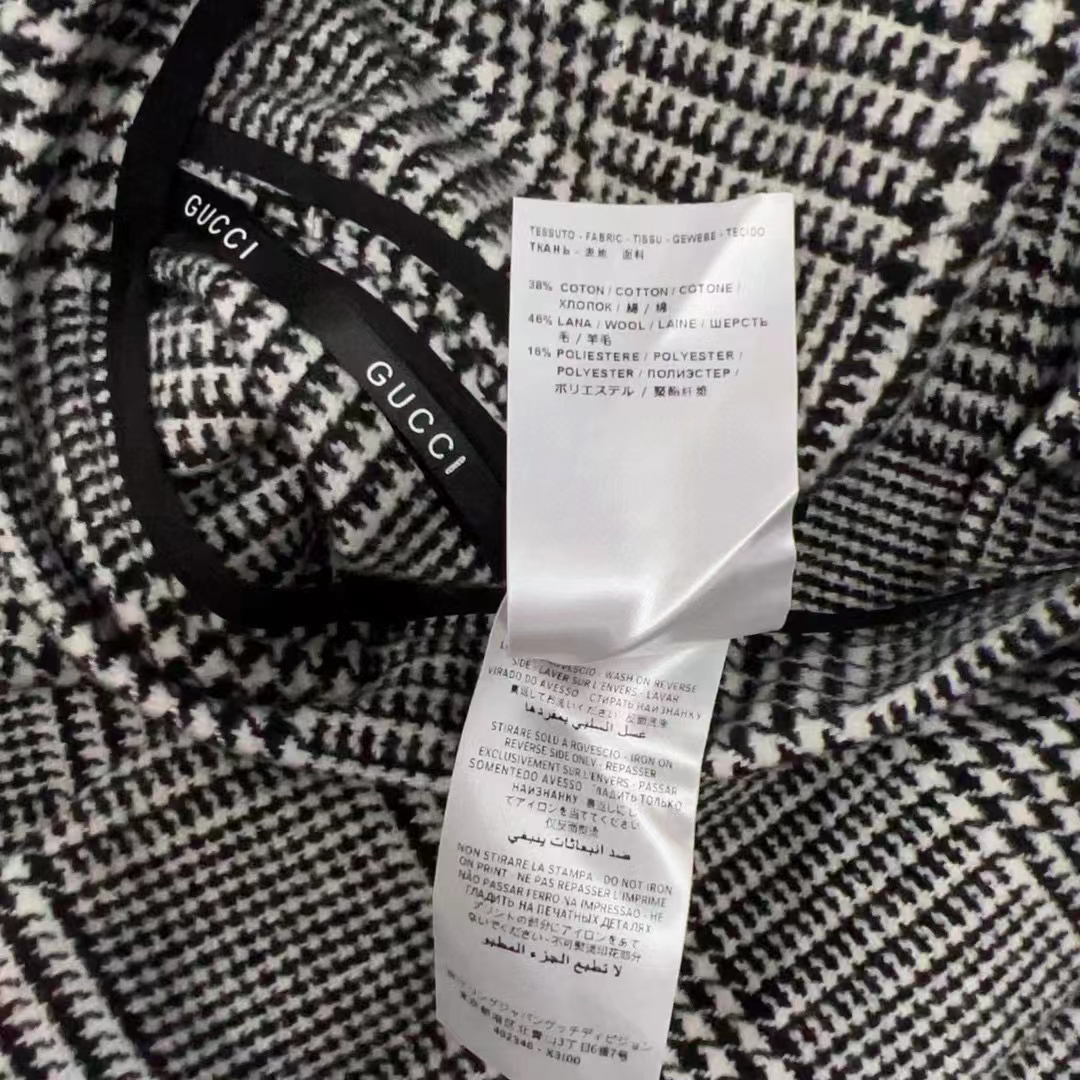 Gucci Women GG Prince Wales Check Pleated Skirt Black White Wool Button Closure