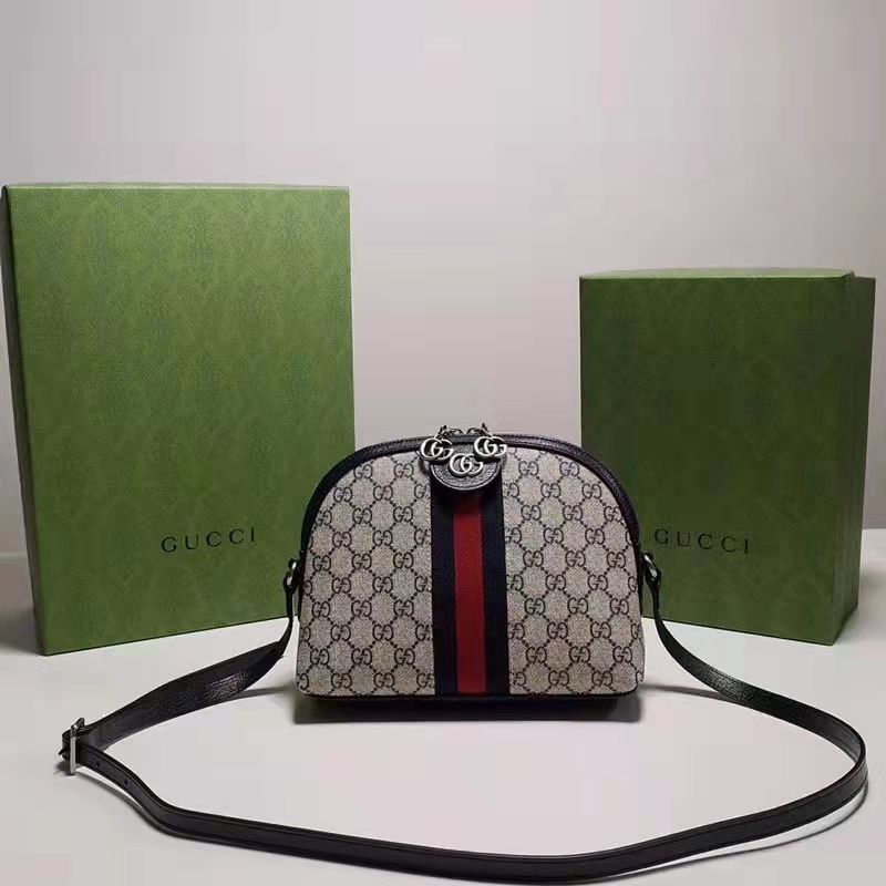 Gucci Unisex Ophidia Small GG Shoulder Bag Beige Blue GG Supreme Canvas