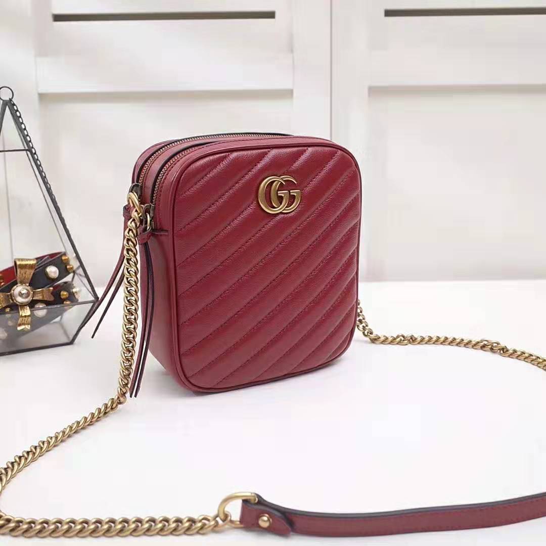 Gucci GG Women GG Marmont Mini Shoulder Bag in Red Matelassé Leather