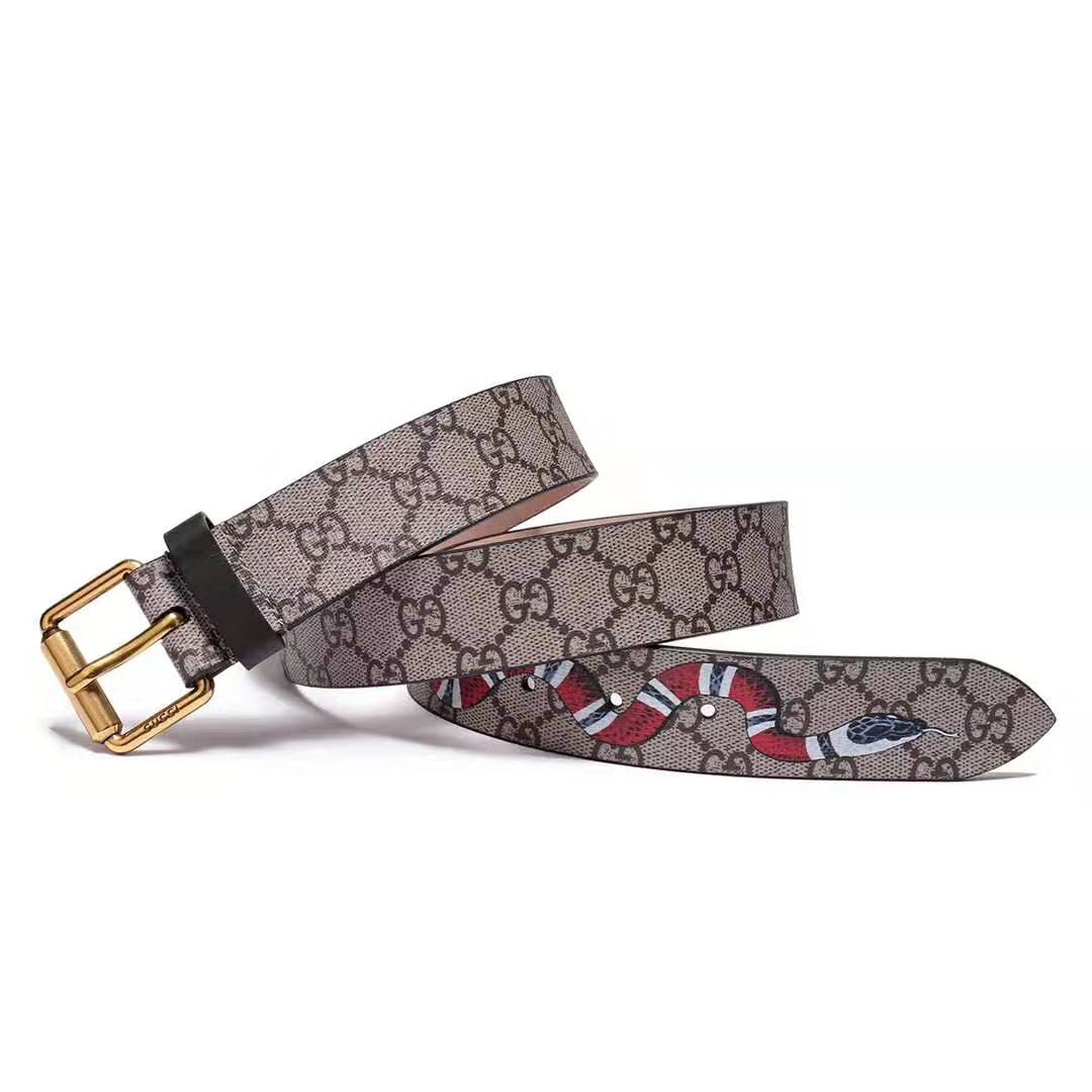 Gucci Unisex GG Supreme Belt with Kingsnake Print in Beige/Ebony GG Supreme Canvas