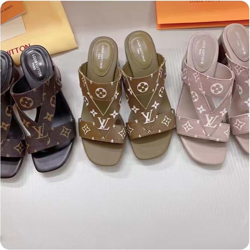 Louis Vuitton LV Women Croisiere Flat Mule Beige Monogram Embossed Grained Calf Leather