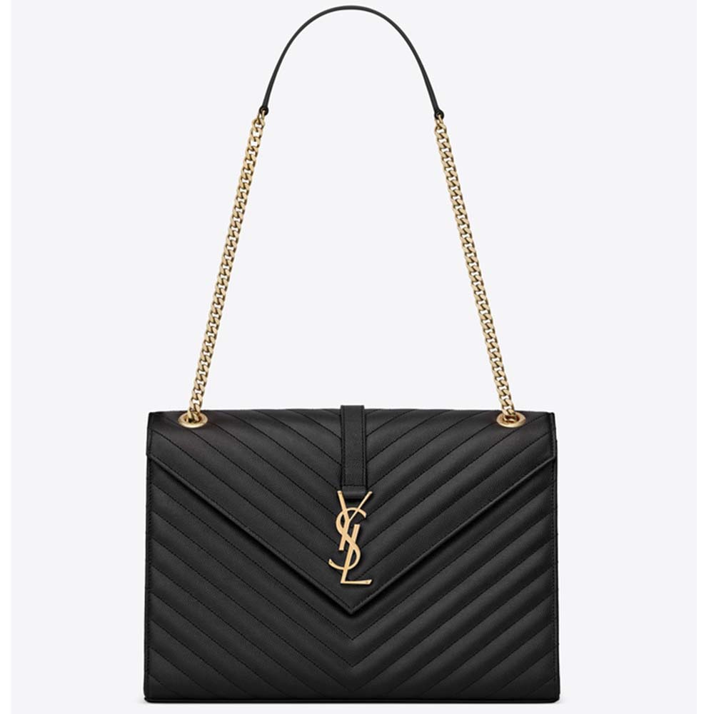 Saint Laurent YSL Women Envelope Large Bag in Grain De Poudre Embossed Leather