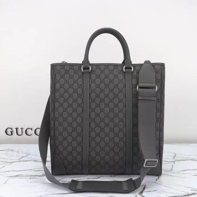 Gucci GG Unisex Ophidia Medium Tote Bag Grey Black GG Supreme Tender Canvas