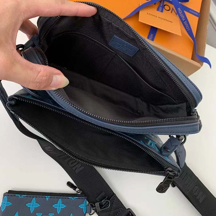 Louis Vuitton LV Unisex Trio Messenger Navy River Blue Calf Leather Textile Lining