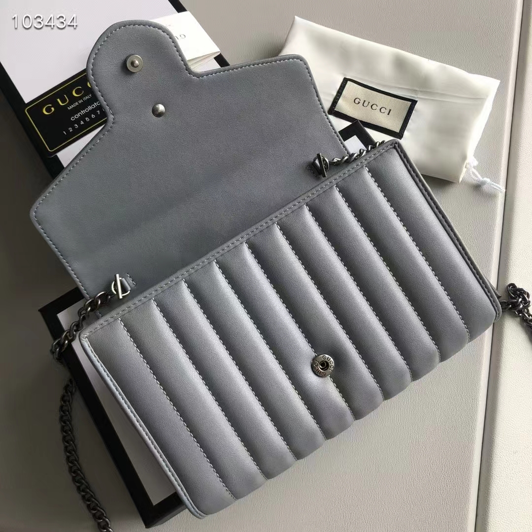 Gucci Women GG Marmont Matelassé Mini Bag Grey Leather Double G