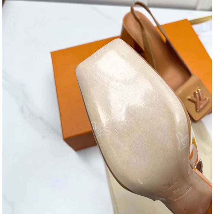 Louis Vuitton LV Women Shake Slingback Pump Brown Patent Calf Leather Lambskin 5.5 Cm Heel