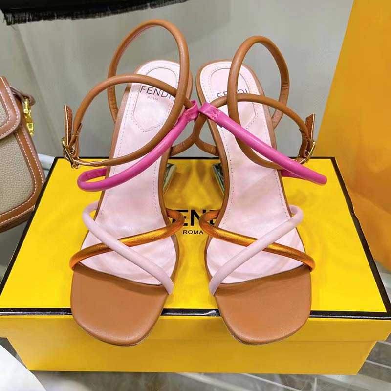 Fendi Women FF First Pink Nappa Leather High-Heeled Sandals 9.5 cm Heel