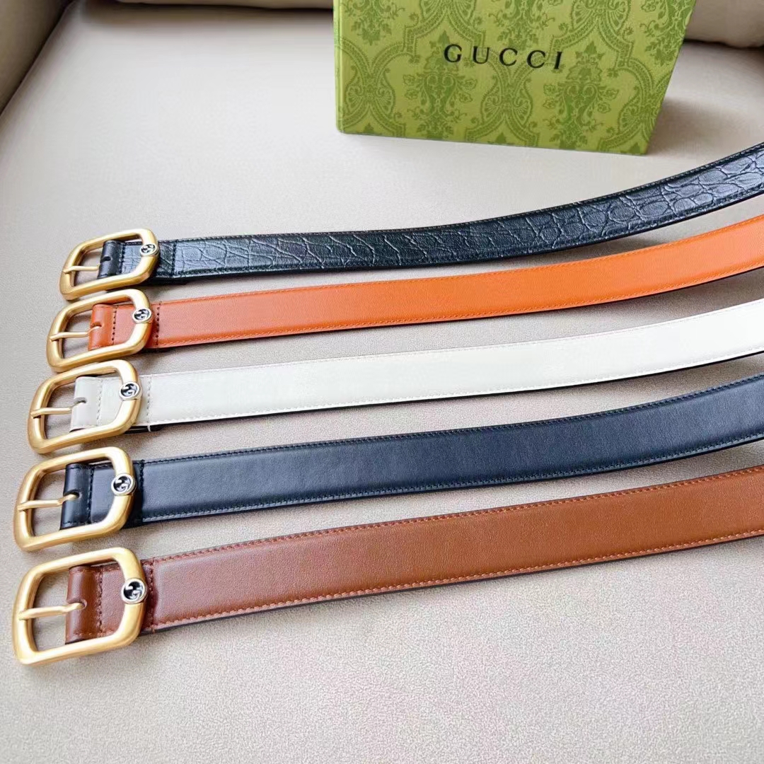 Gucci Unisex GG Belt Rectangular Buckle Cuir Leather Antique Brass Hardware 3 CM Width
