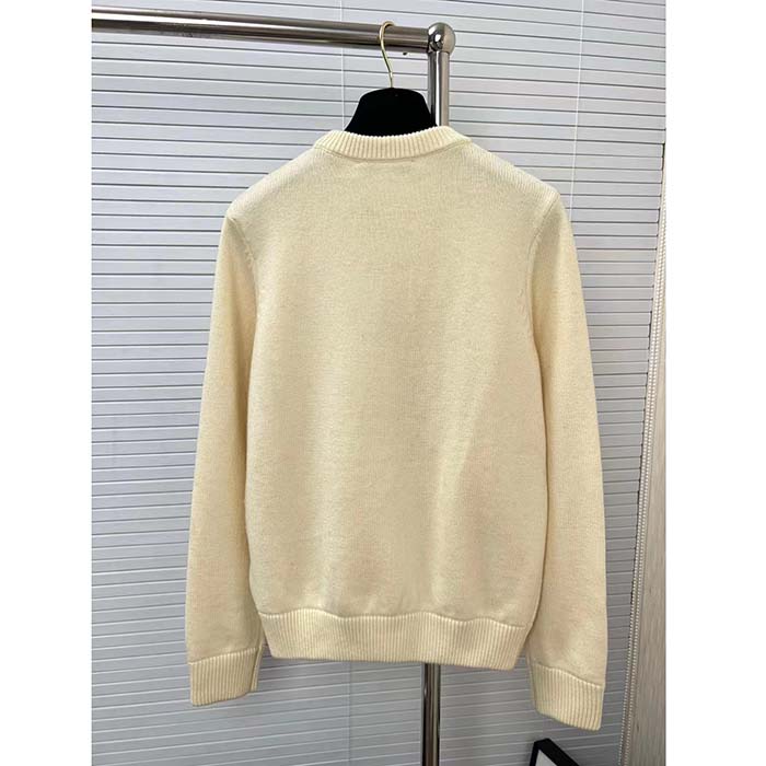 Dior Men CD By Erl Sweater Rabbit Patch Beige Cotton-Blend Jersey Round Neck