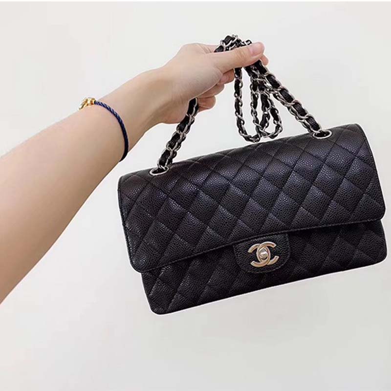 Chanel Women CF Flap Bag in Diamond Pattern Calfskin Leather-Black
