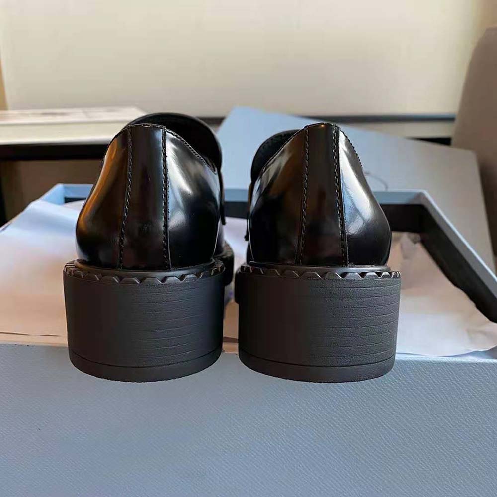 Prada Women Brushed Leather Loafers-Black
