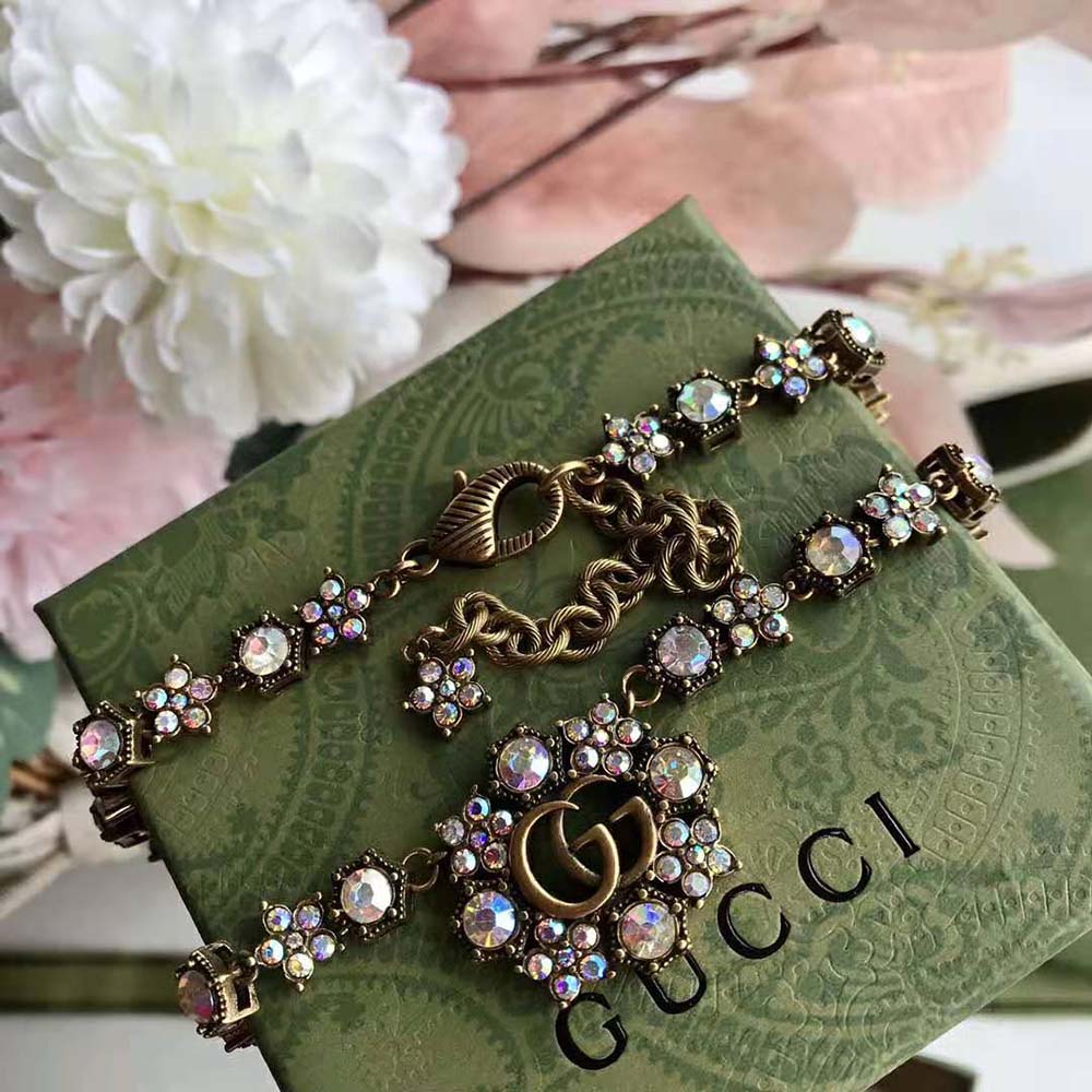 Gucci Women Double G Crystal Flowers Necklace