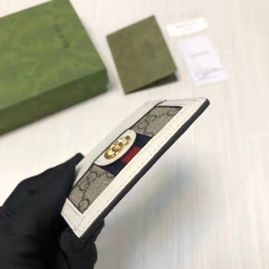 Gucci Unisex Ophidia Card Case Beige Ebony GG Supreme Canvas Double G
