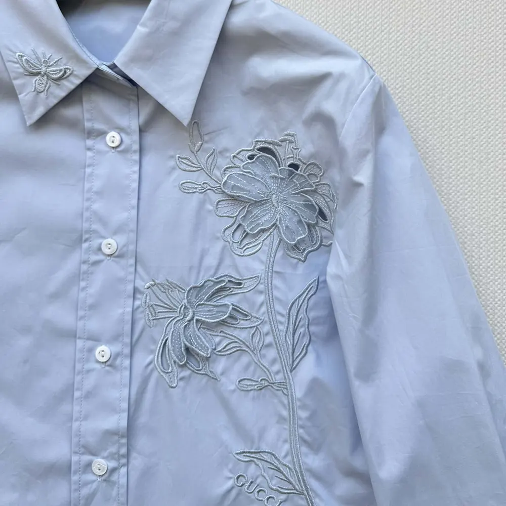Gucci Women Cotton Poplin Shirt with Embroidery 835799Z7ADR