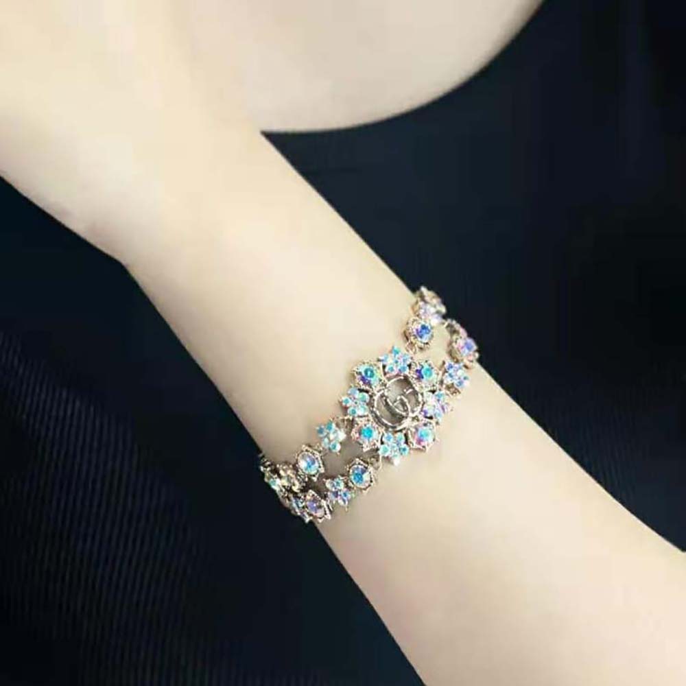 Gucci Women Double G Crystal Flowers Bracelet