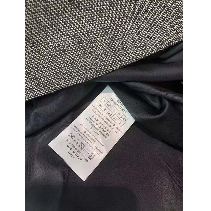 Dior Women CD Belted Mid-Length Dress Gray Virgin Wool Tweed