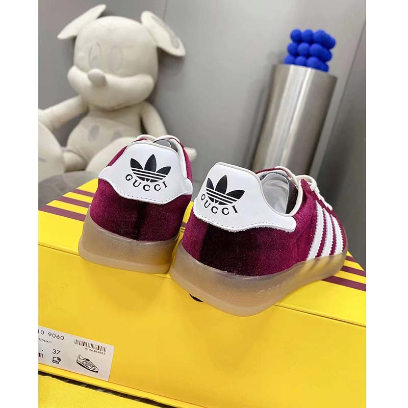 Gucci Unisex Adidas x Gucci Gazelle Sneaker Burgundy Suede Trefoil Embossed