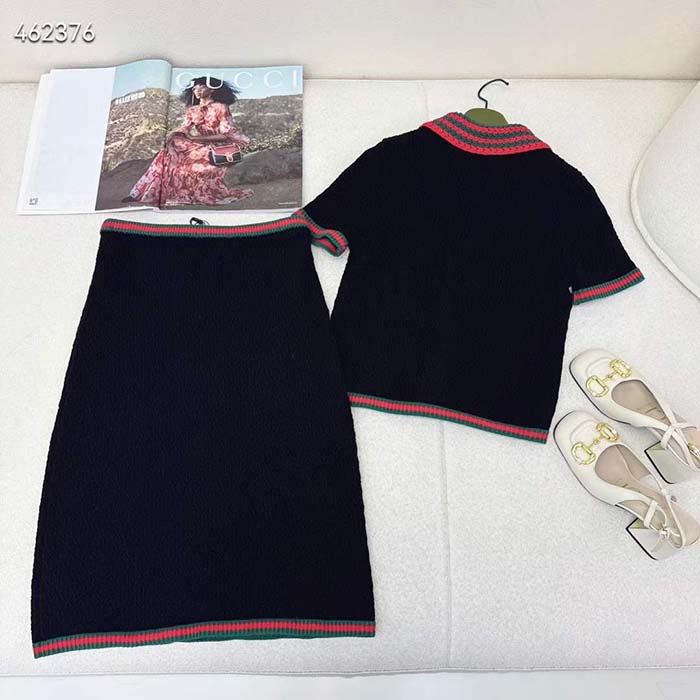 Gucci GG Women Cotton Lace Skirt Web Low Waist Mid-Length