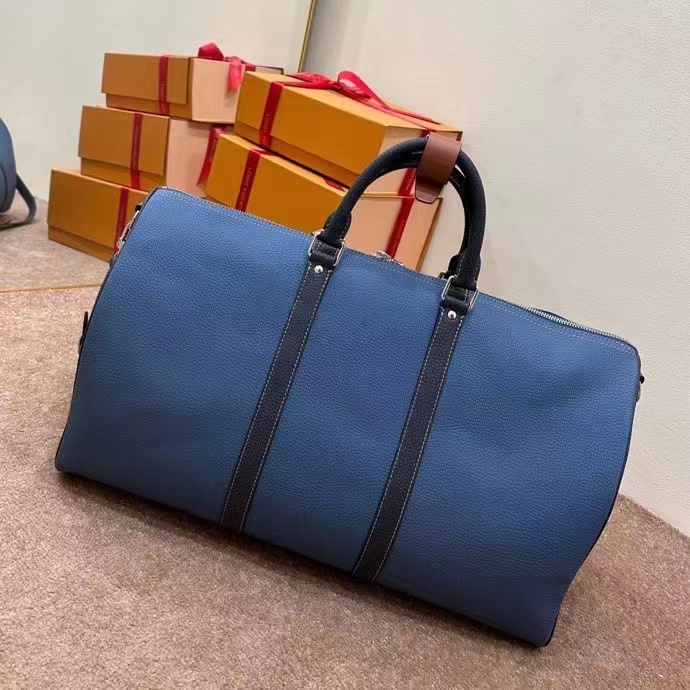 Louis Vuitton LV Unisex Keepall Bandoulière 50 Travel Bag Denim Blue Cowhide Leather