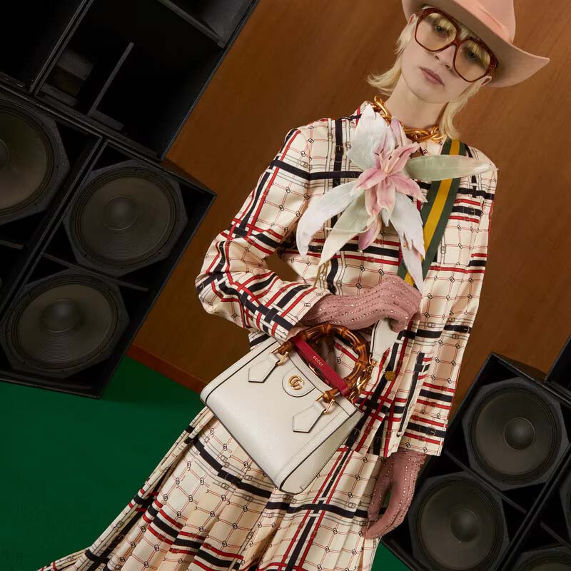 Gucci GG Women Diana Mini Tote Bag White Leather Double G