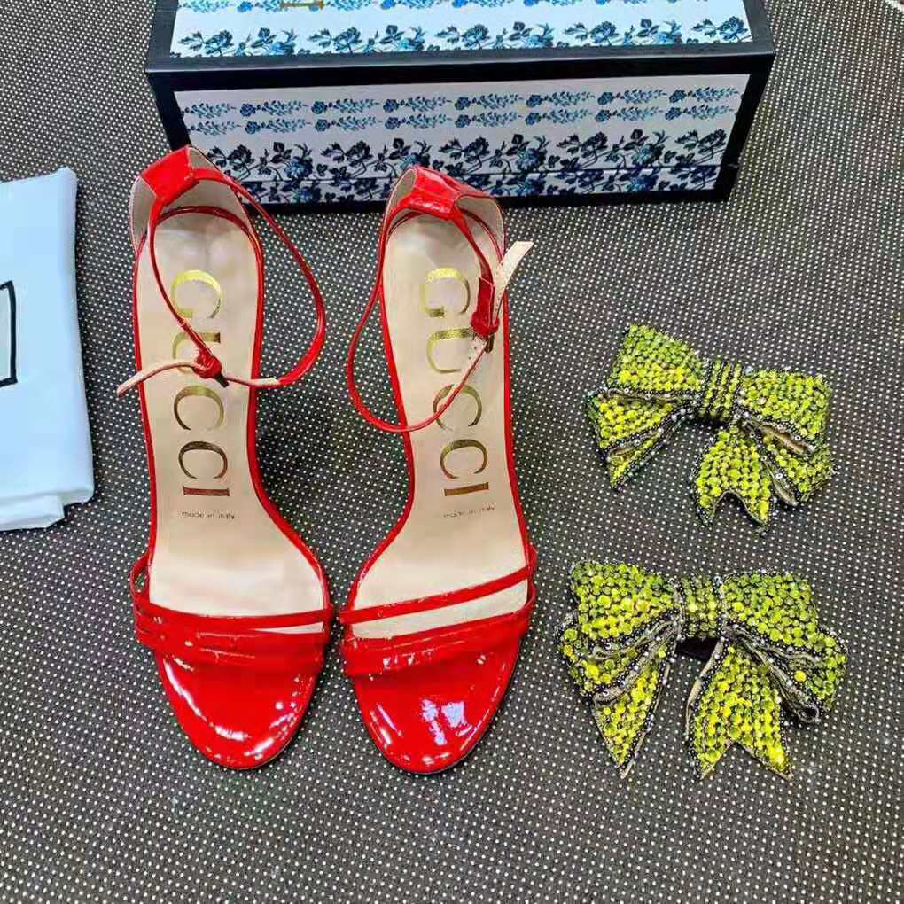 Gucci Women Patent Leather Sandal 11.4cm Thin Heel-Red