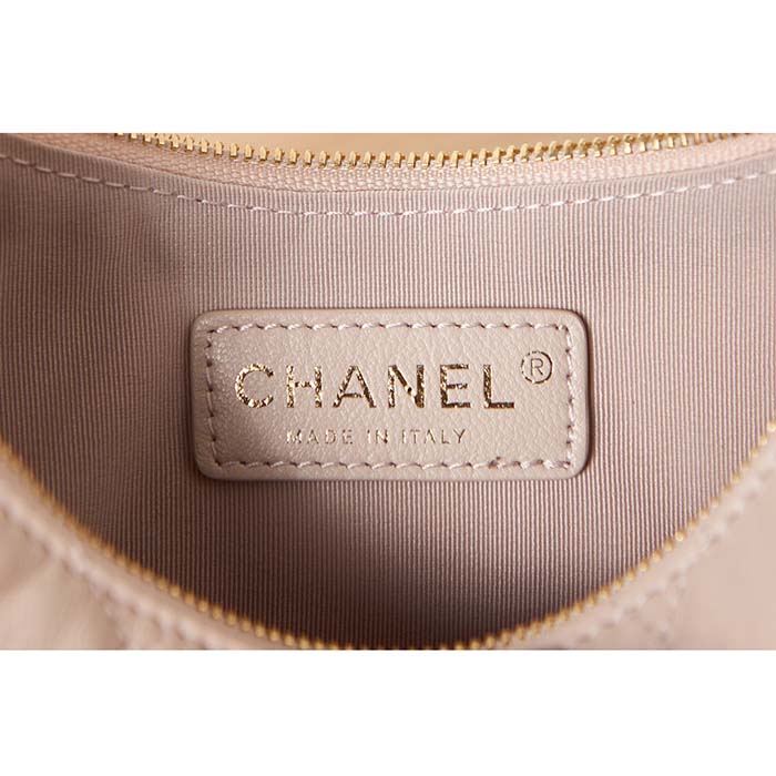 Chanel Women CC Small Hobo Bag Lambskin Shiny Light Gold Metal Ecru
