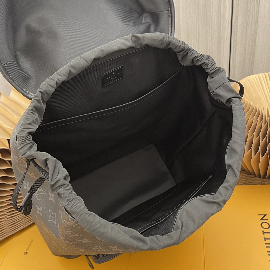 Louis Vuitton LV Unisex Montsouris Backpack Monogram Eclipse Coated Canvas Cowhide Leather