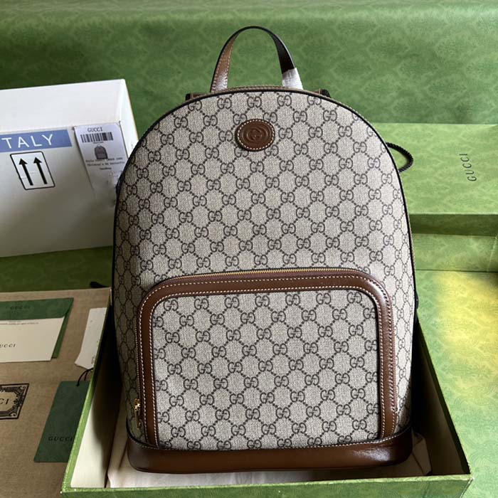 Gucci Unisex Backpack Interlocking G Beige Ebony GG Supreme Canvas