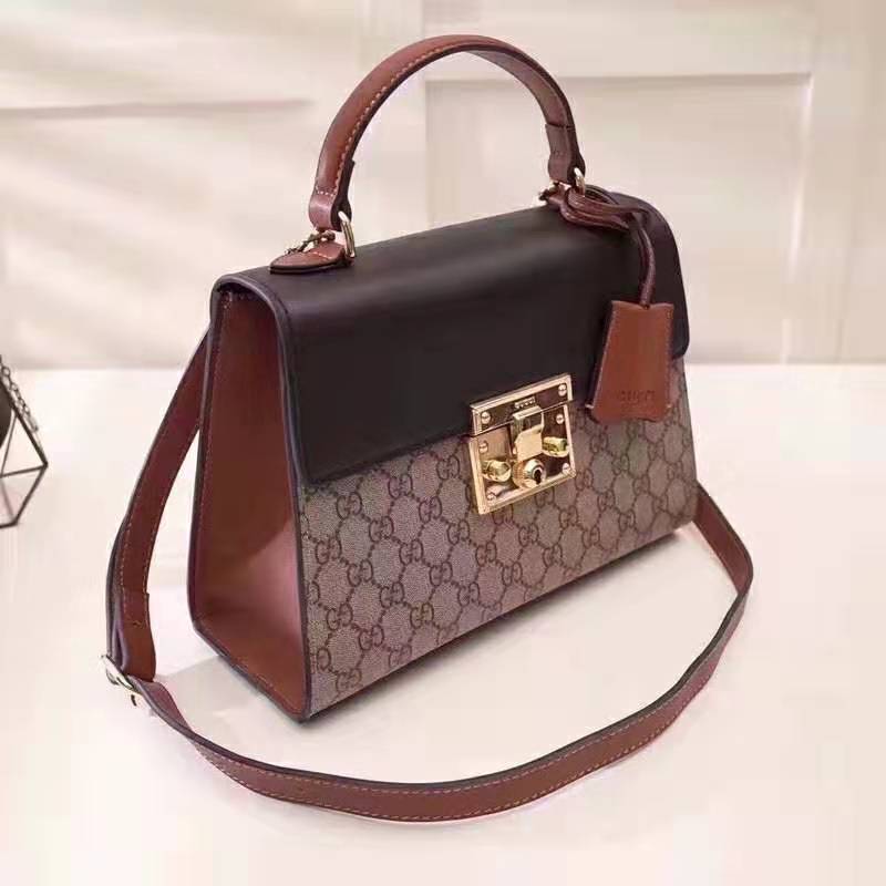 Gucci GG Women GG Padlock Small GG Top Handle Bag in Beige GG Supreme Canvas