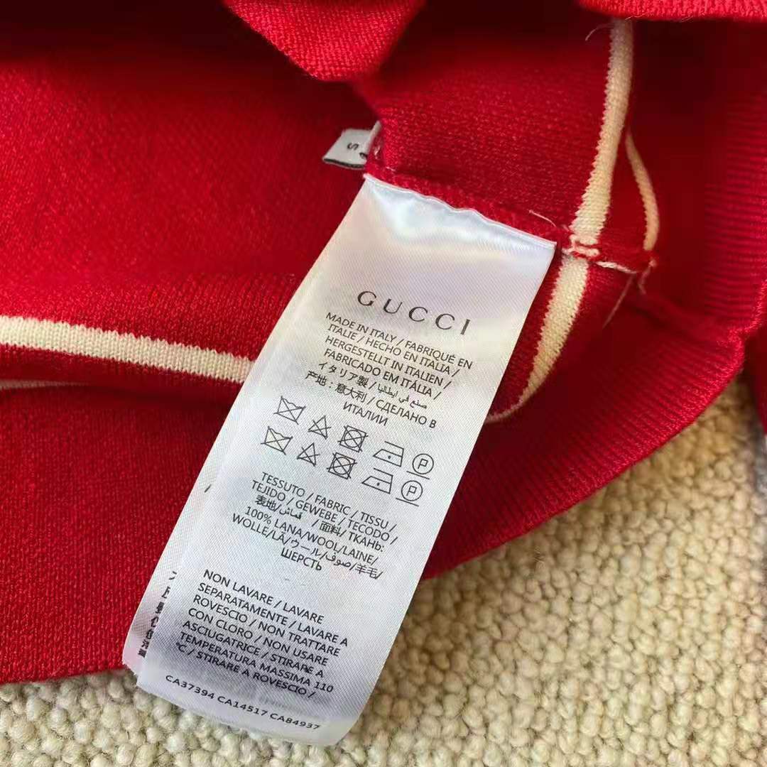 Gucci Women Wool Jacket with Contrast Trim Besom Pockets Crew Neck-Red