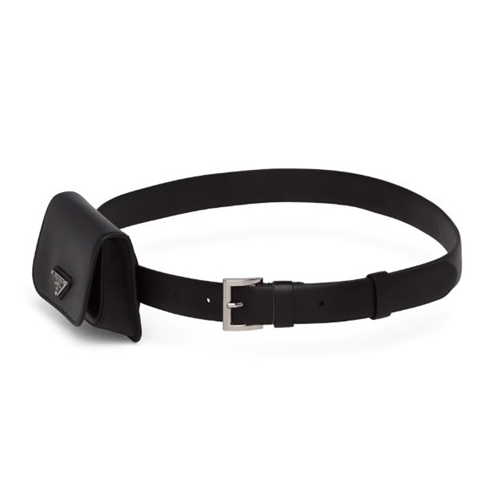 Prada Women Leather Belt With a Hybrid Multifunctional Design-Black