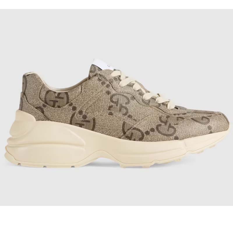 Gucci Unisex GG Rhyton Sneaker Beige Ebony Maxi GG Supreme Canvas 4 cm Heel