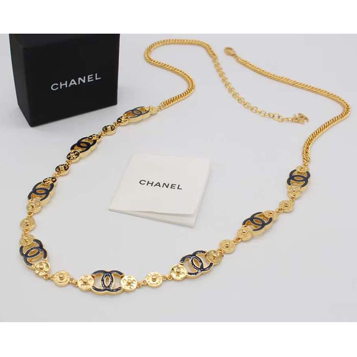 Chanel Women CC Chain Belt Metal Gold Blue Ref. ABC749 B15375 NU456