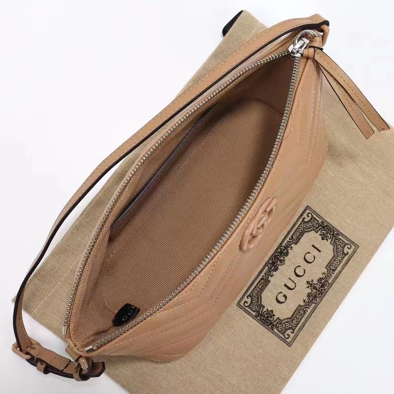 Gucci Women GG Marmont Shoulder Bag Rose Beige Matelassé Chevron Leather