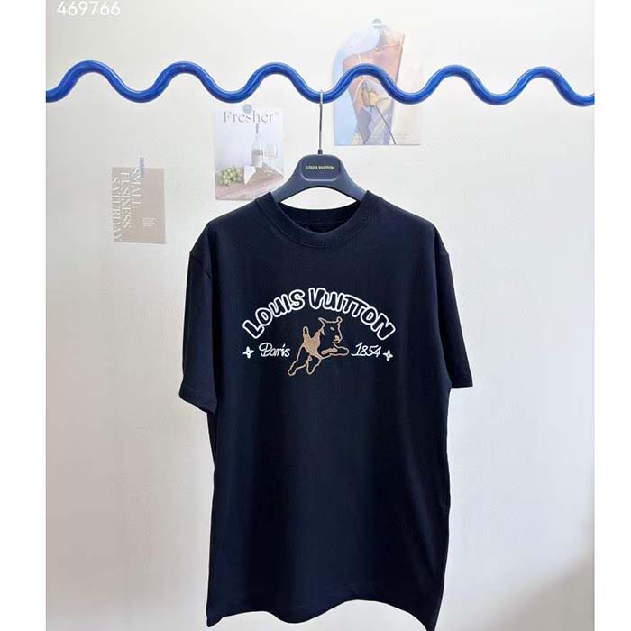 Louis Vuitton Men LV Embroidered Cotton T-Shirt Regular Fit Black 1AFQ67
