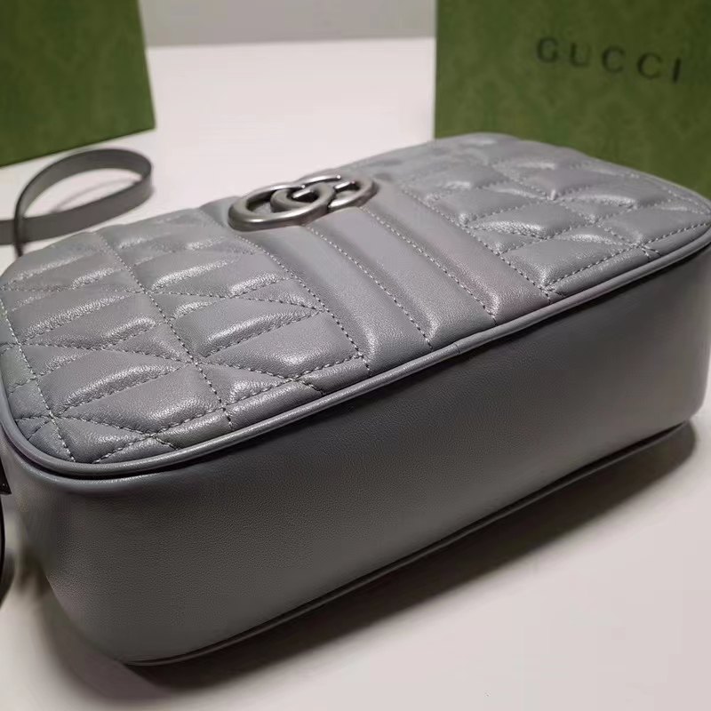 Gucci Women GG Marmont Small Shoulder Bag Grey Matelassé