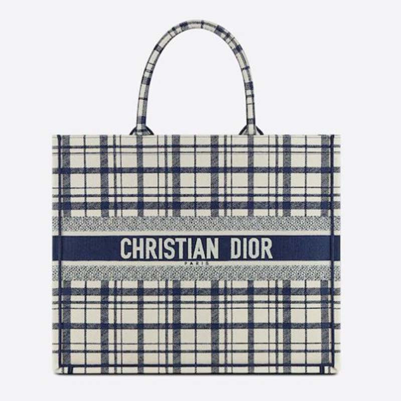 Dior Women Dior Book Tote Blue Check’n’Dior Embroidery