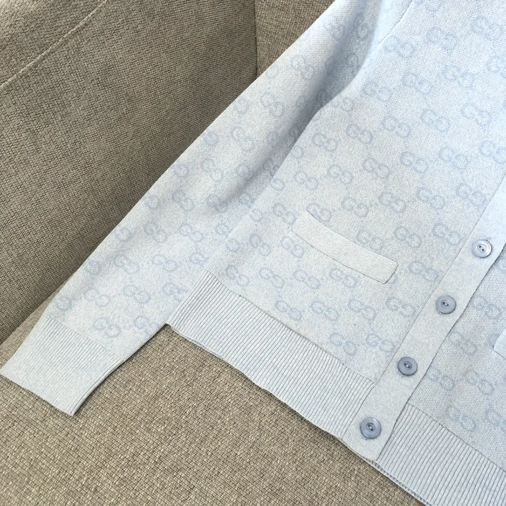 Gucci Women Fine Cotton GG Jacquard Cardigan-Light Blue 818735XKEOH