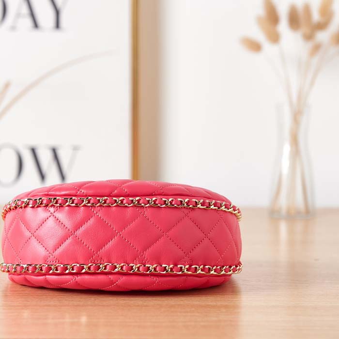 Chanel Women CC Small Hobo Bag Lambskin Shiny Light Gold Metal Pink