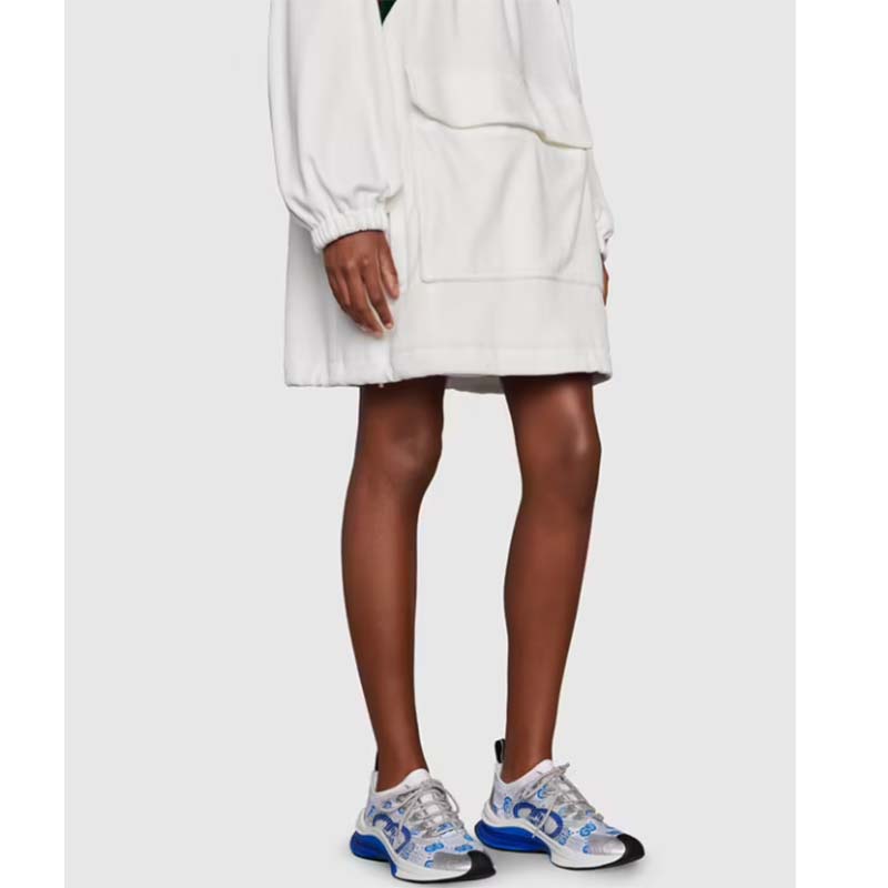 Gucci Unisex Run Sneaker White Blue GG Technical Knit Fabric Interlocking G Rubber