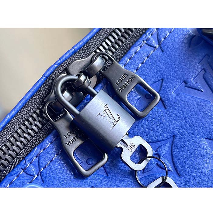 Louis Vuitton LV Unisex Keepall Bandoulière 50 Racing Blue Embossed Taurillon Monogram Cowhide Leather