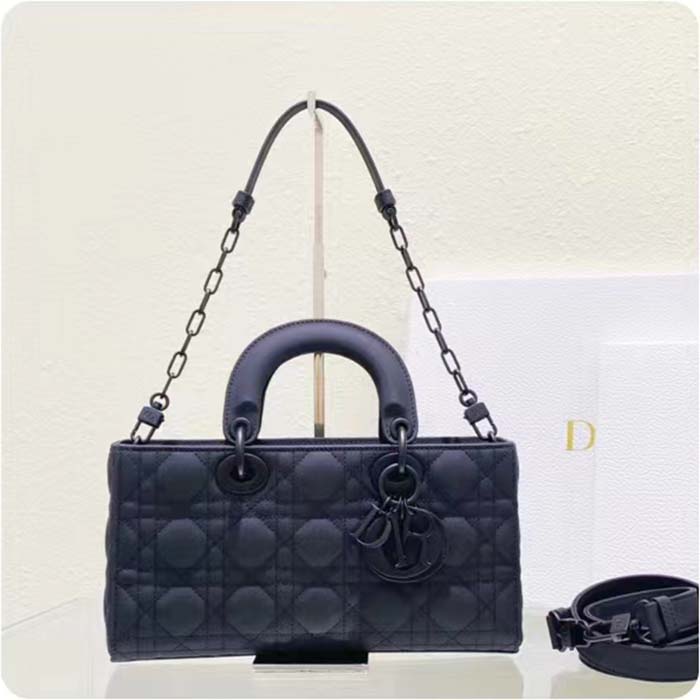 Dior Women CD Medium Lady D-Joy Bag Ultramatte Black Cannage Calfskin