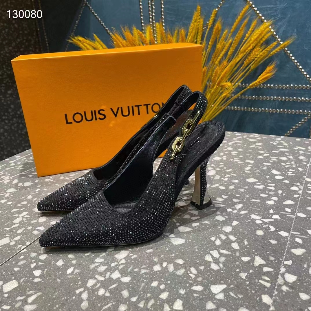 Louis Vuitton LV Women Sparkle Slingback Pump Black Strass Elasticized 9.5 Cm Heel