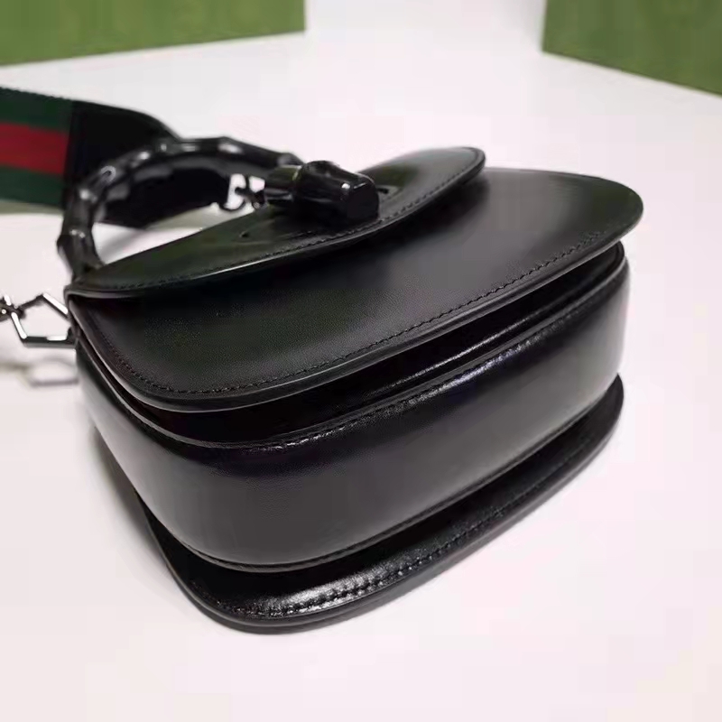 Gucci Women Bamboo 1947 Mini Top Handle Bag Black Leather Bamboo Hardware