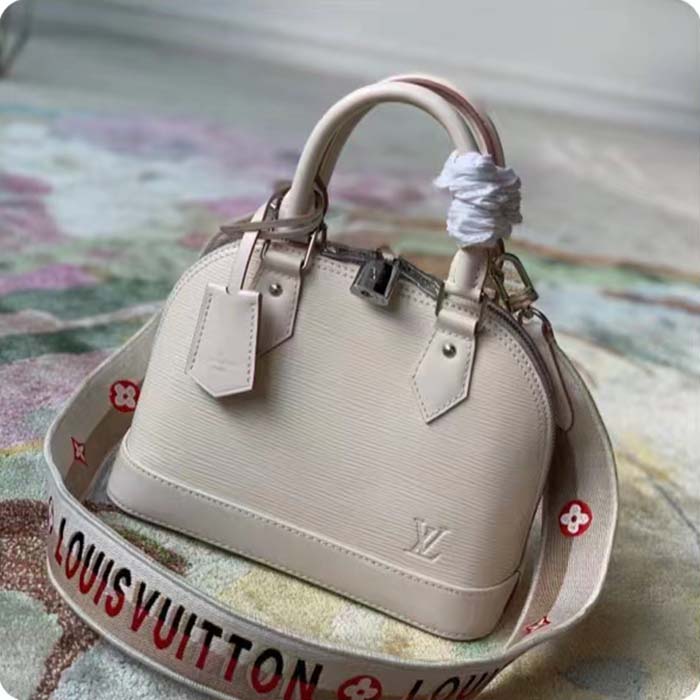 Louis Vuitton LV Women Alma BB Handbag Quartz White Epi Grained Cowhide Leather