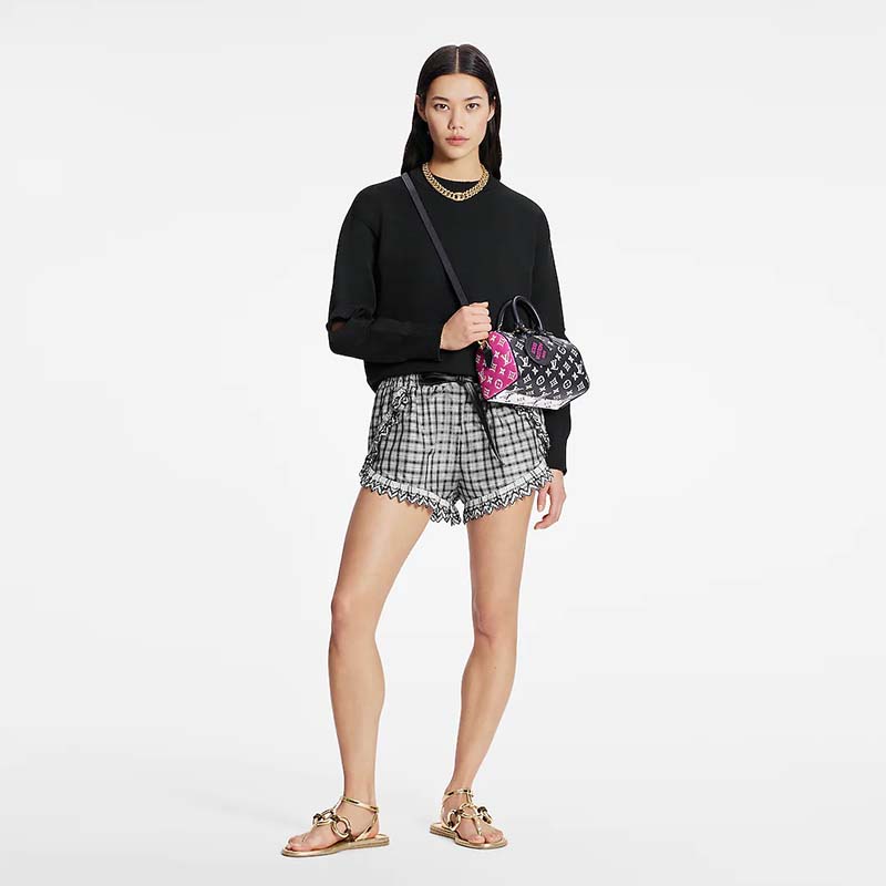 Louis Vuitton Women Speedy Bandouliere 20 Bag Black Printed Embossed Grained Cowhide