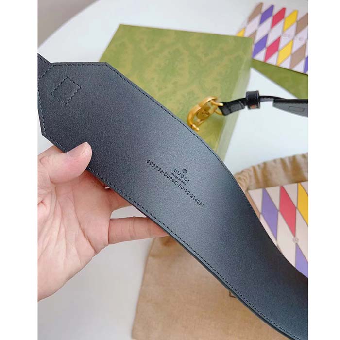 Gucci Unisex GG Marmont Wide Belt Black Leather Double G 6.9 CM Width